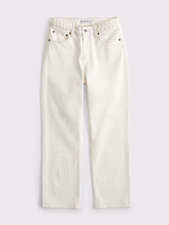 Abercrombie & Fitch Denim - Abercrombie 90s straight ultra high rise split hem Off-White Jeans curve love